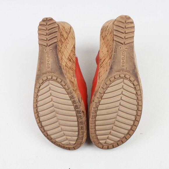 Crocs A-leigh Peach Leather Cork Wedge Sandals - Picture 10 of 15